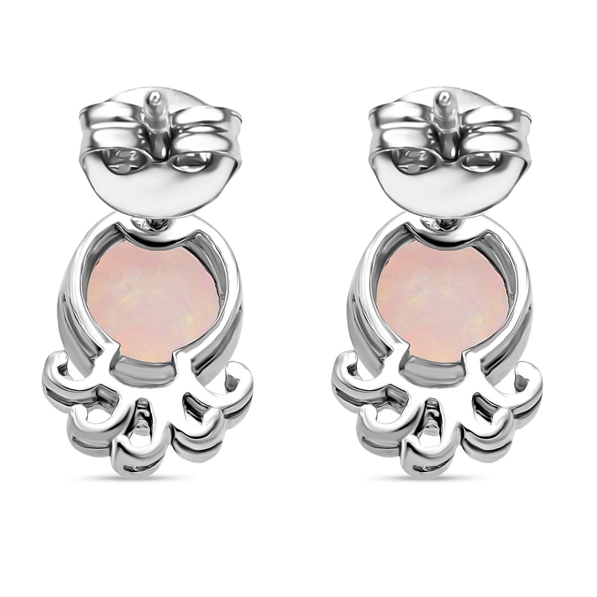 D'Joy Ethiopian Opal & Moissanite Earring with Push Back in Rhodium Overlay Sterling Silver