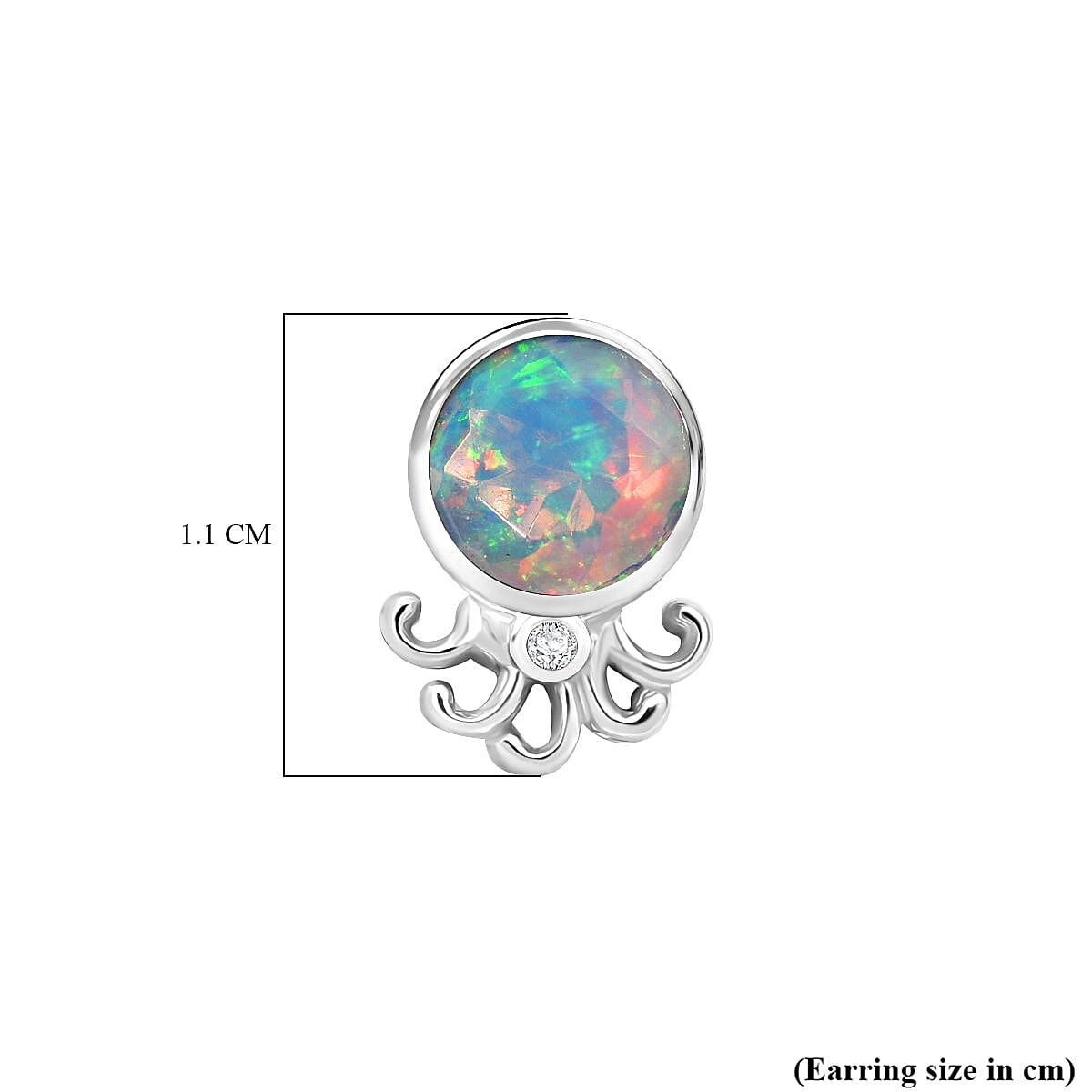 D'Joy Ethiopian Opal & Moissanite Earring with Push Back in Rhodium Overlay Sterling Silver