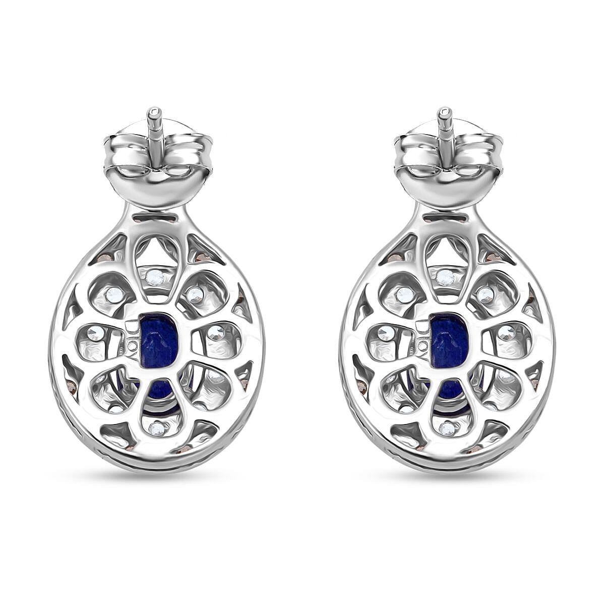 D'Joy Masoala Sapphire, White Zircon & Coffee Zircon Earring in Rhodium Overlay Sterling Silver 2.20 Ct.