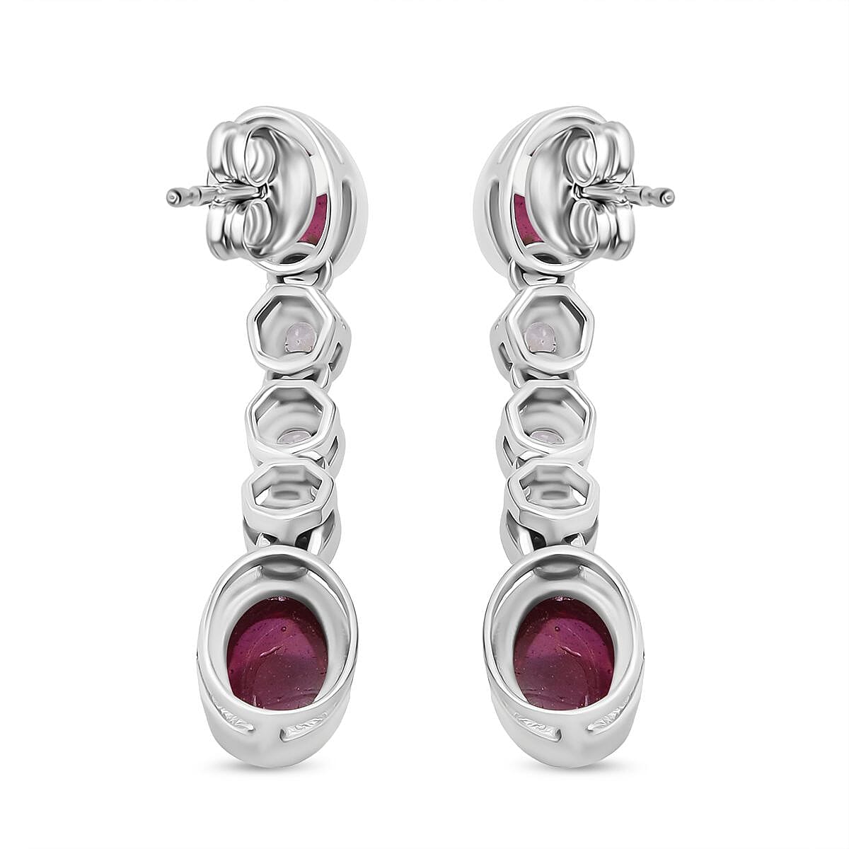 D'Joy Cabo Delgado Ruby & White Zircon Earring with Push Back in Rhodium Overlay Sterling Silver 5.09 Ct.