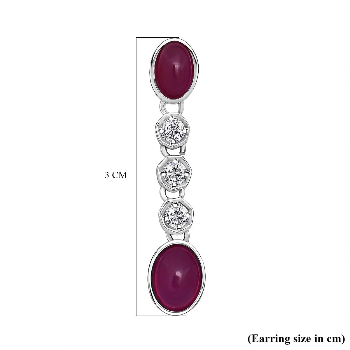 D'Joy Cabo Delgado Ruby & White Zircon Earring with Push Back in Rhodium Overlay Sterling Silver 5.09 Ct.