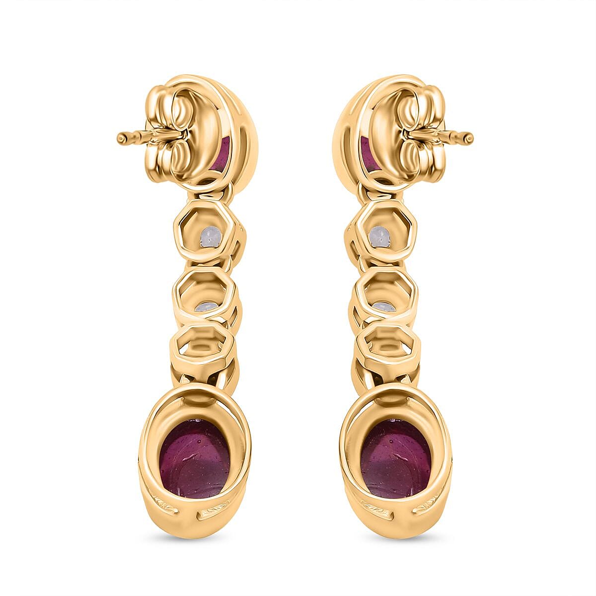 D'Joy Cabo Delgado Ruby & White Zircon Earring with Push Back in Yellow Gold Plated Sterling Silver 5.09 Ct.