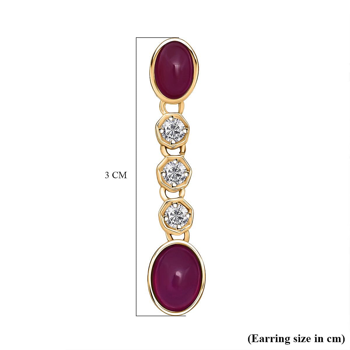 D'Joy Cabo Delgado Ruby & White Zircon Earring with Push Back in Yellow Gold Plated Sterling Silver 5.09 Ct.