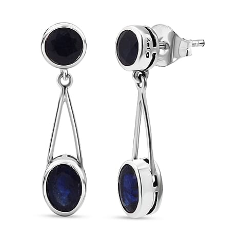 D'Joy Masoala Sapphire Earring in Rhodium Overlay Sterling Silver 4.17 Ct.