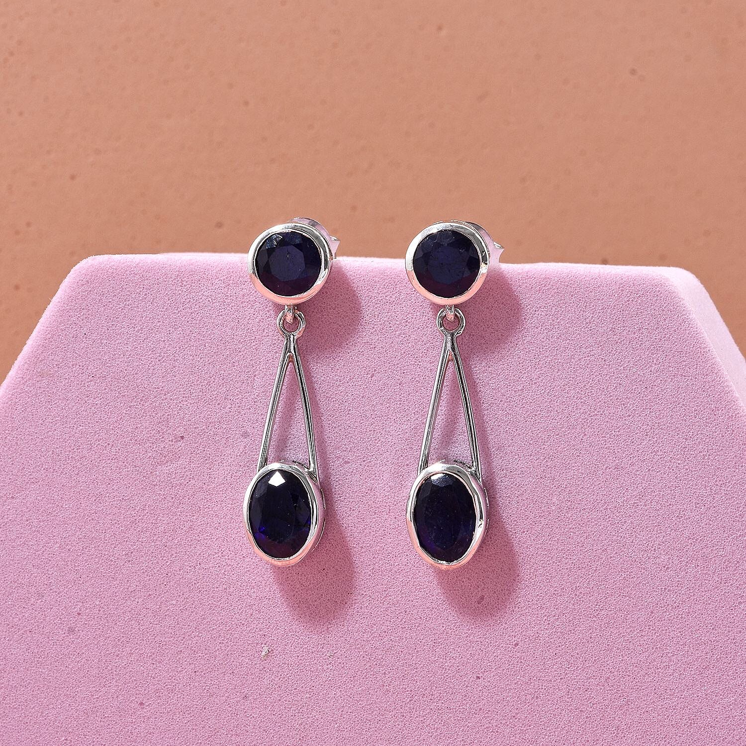 D'Joy Masoala Sapphire Earring in Rhodium Overlay Sterling Silver 4.17 Ct.