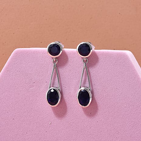D'Joy Masoala Sapphire Earring in Rhodium Overlay Sterling Silver 4.17 Ct.