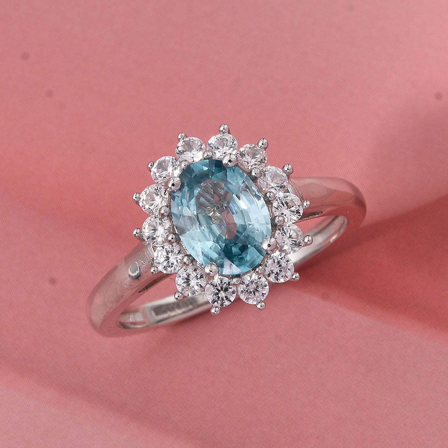 D'Joy Blue Zircon & White Zircon Ring in Rhodium Overlay Sterling Silver 2.69 Ct.