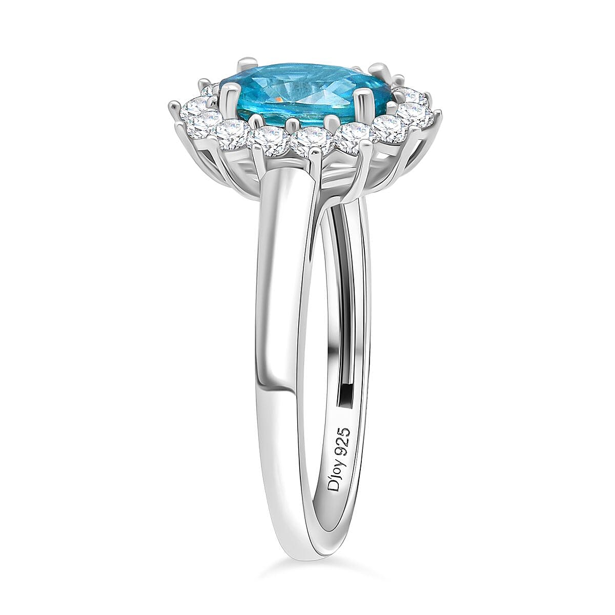D'Joy Blue Zircon & White Zircon Ring in Rhodium Overlay Sterling Silver 2.69 Ct.