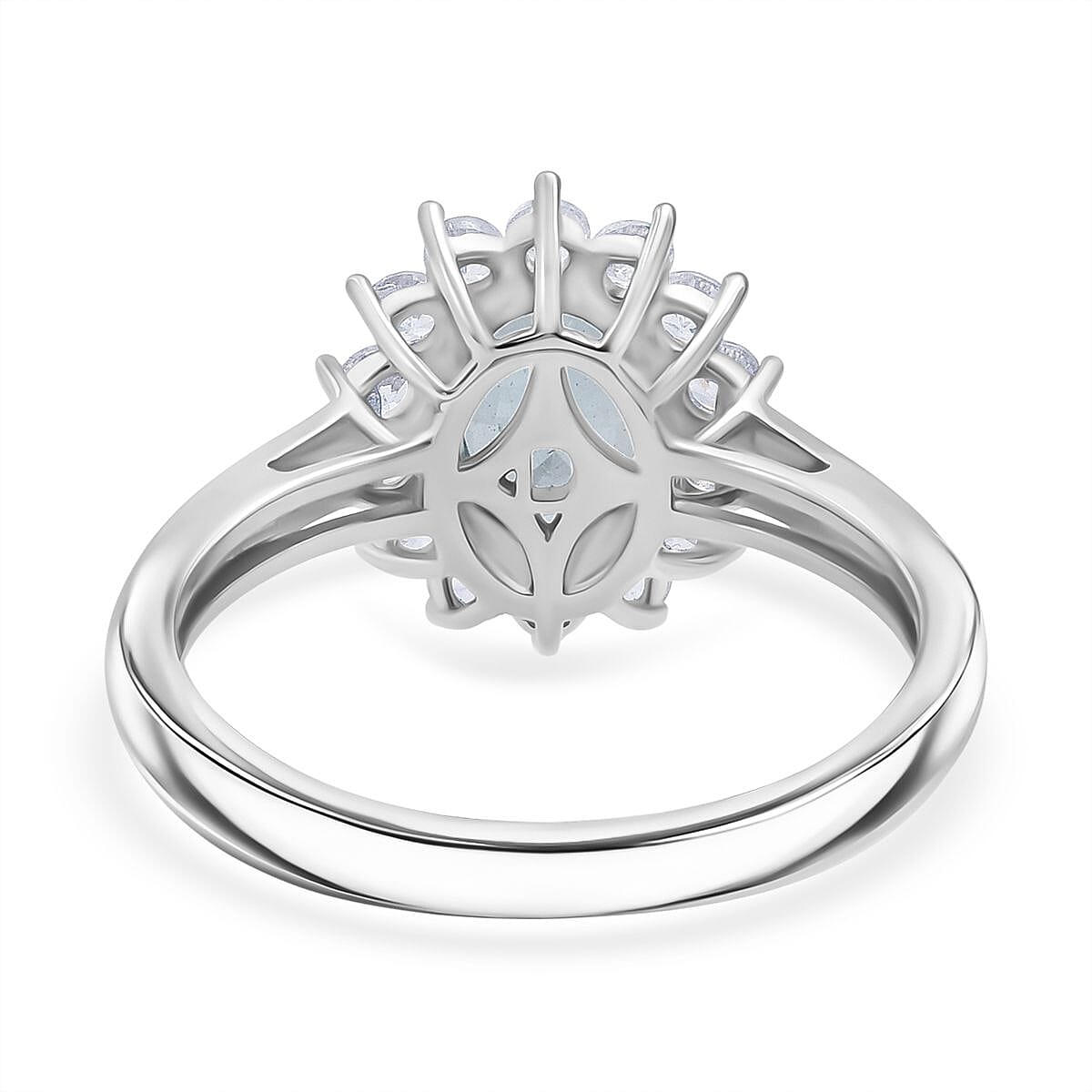 D'Joy Blue Zircon & White Zircon Ring in Rhodium Overlay Sterling Silver 2.69 Ct.