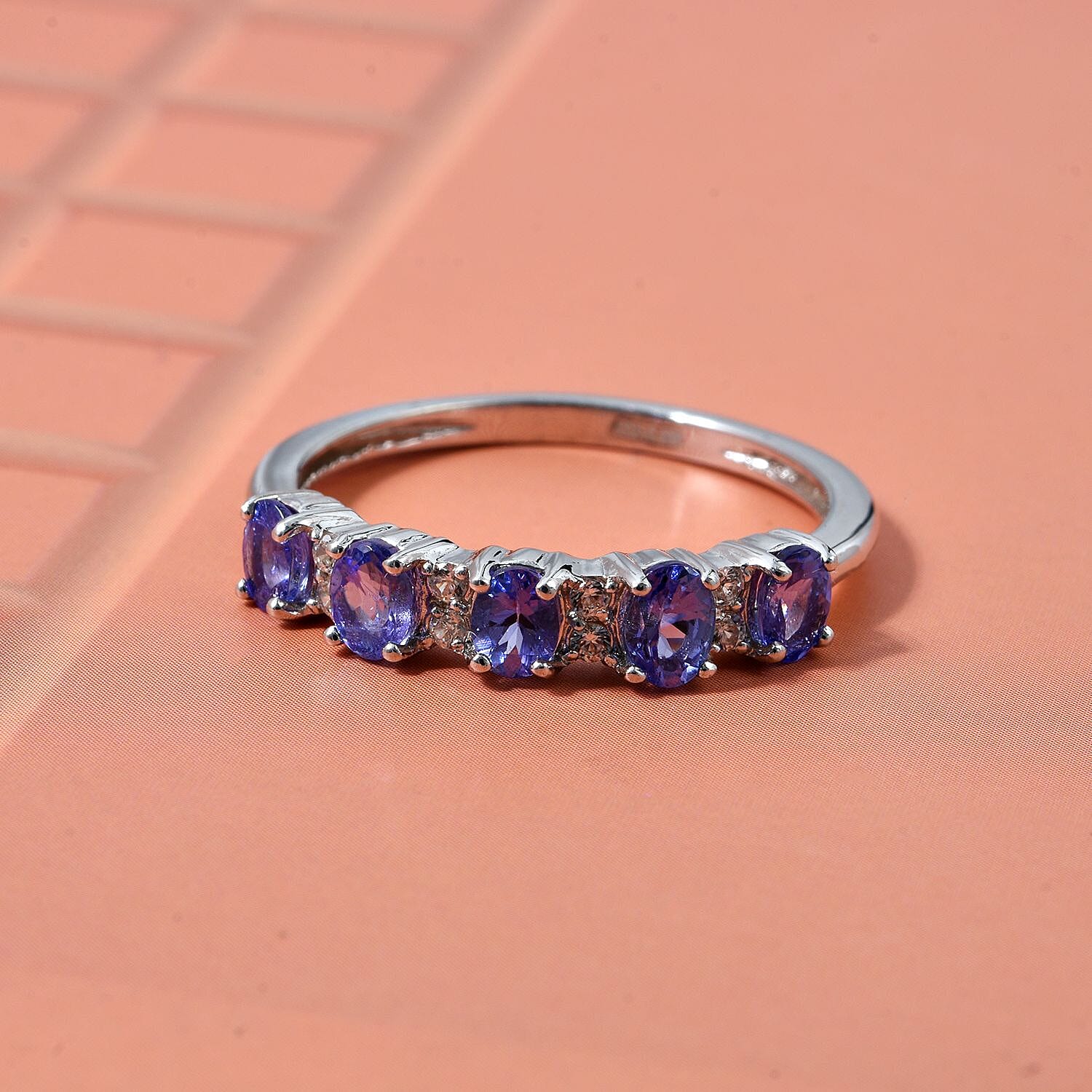 D'Joy Tanzanite & White Zircon Ring in Rhodium Overlay Sterling Silver 1.00 Ct.