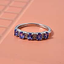 D'Joy Tanzanite & White Zircon Ring in Rhodium Overlay Sterling Silver