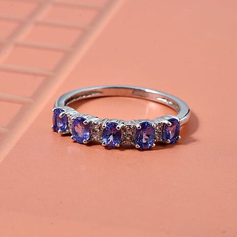 D'Joy Tanzanite & White Zircon Ring in Rhodium Overlay Sterling Silver