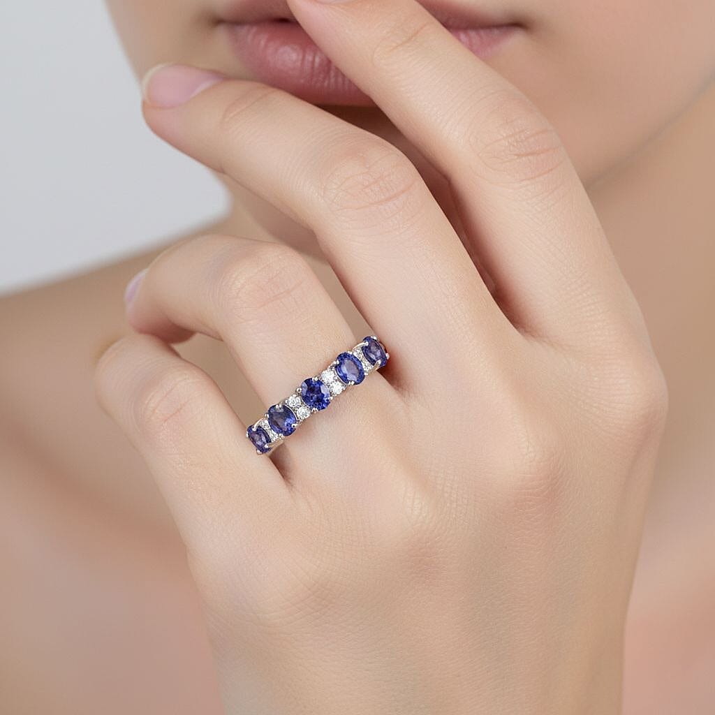 D'Joy Tanzanite & White Zircon Ring in Rhodium Overlay Sterling Silver 1.00 Ct.
