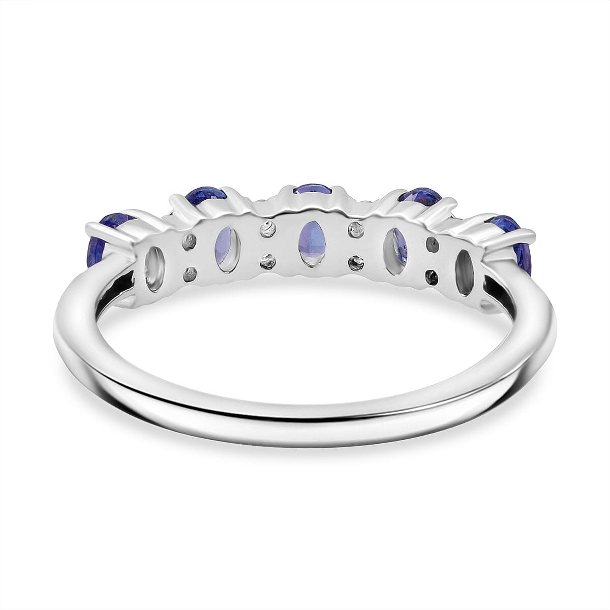 D'Joy Tanzanite & White Zircon Ring in Rhodium Overlay Sterling Silver 1.00 Ct.