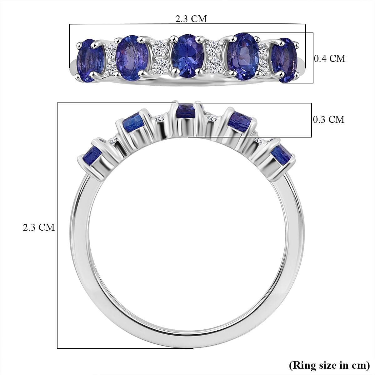 D'Joy Tanzanite & White Zircon Ring in Rhodium Overlay Sterling Silver 1.00 Ct.