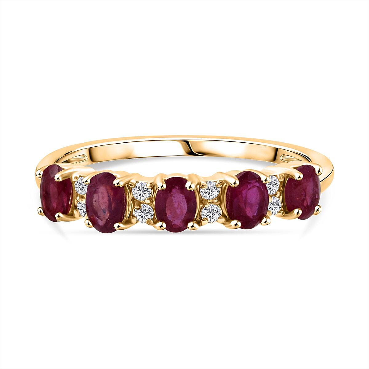 D'Joy African Ruby & White Zircon Ring in Yellow Gold Plated Sterling Silver 1.00 Ct.