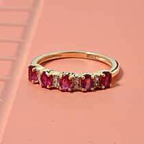 D'Joy African Ruby & White Zircon Ring in Yellow Gold Plated Sterling Silver 1.38 Ct.