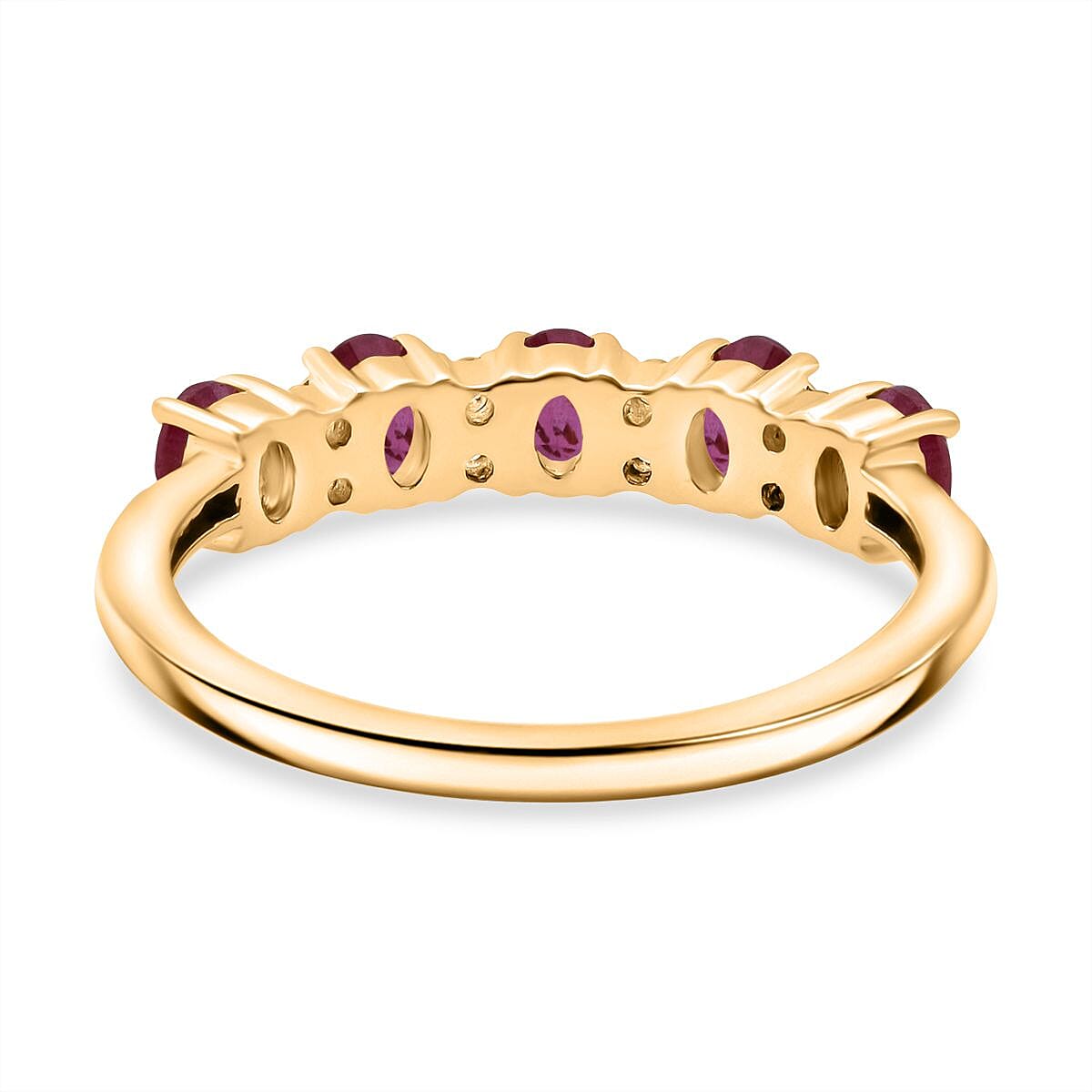 D'Joy African Ruby & White Zircon Ring in Yellow Gold Plated Sterling Silver 1.00 Ct.