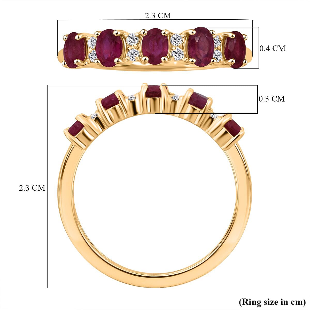 D'Joy African Ruby & White Zircon Ring in Yellow Gold Plated Sterling Silver 1.00 Ct.