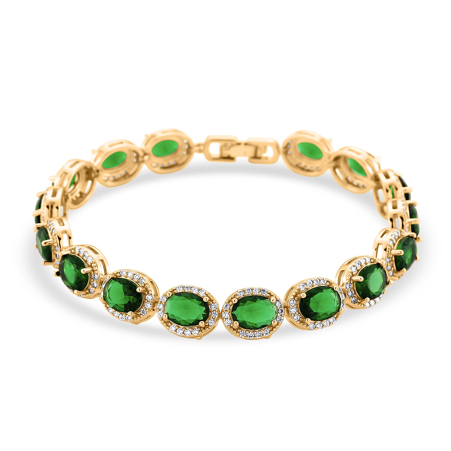 White Cubic Zirconia & Green Crystal Bracelet (Size - 7.5) in Yellow Gold Tone 1.50 Ct.
