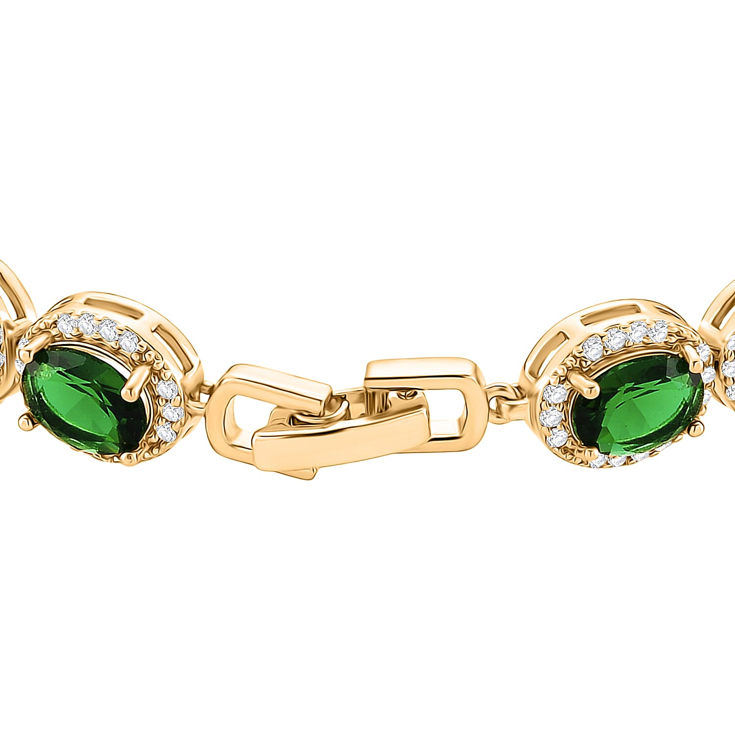 White Cubic Zirconia & Green Crystal Bracelet (Size - 7.5) in Yellow Gold Tone 1.50 Ct.