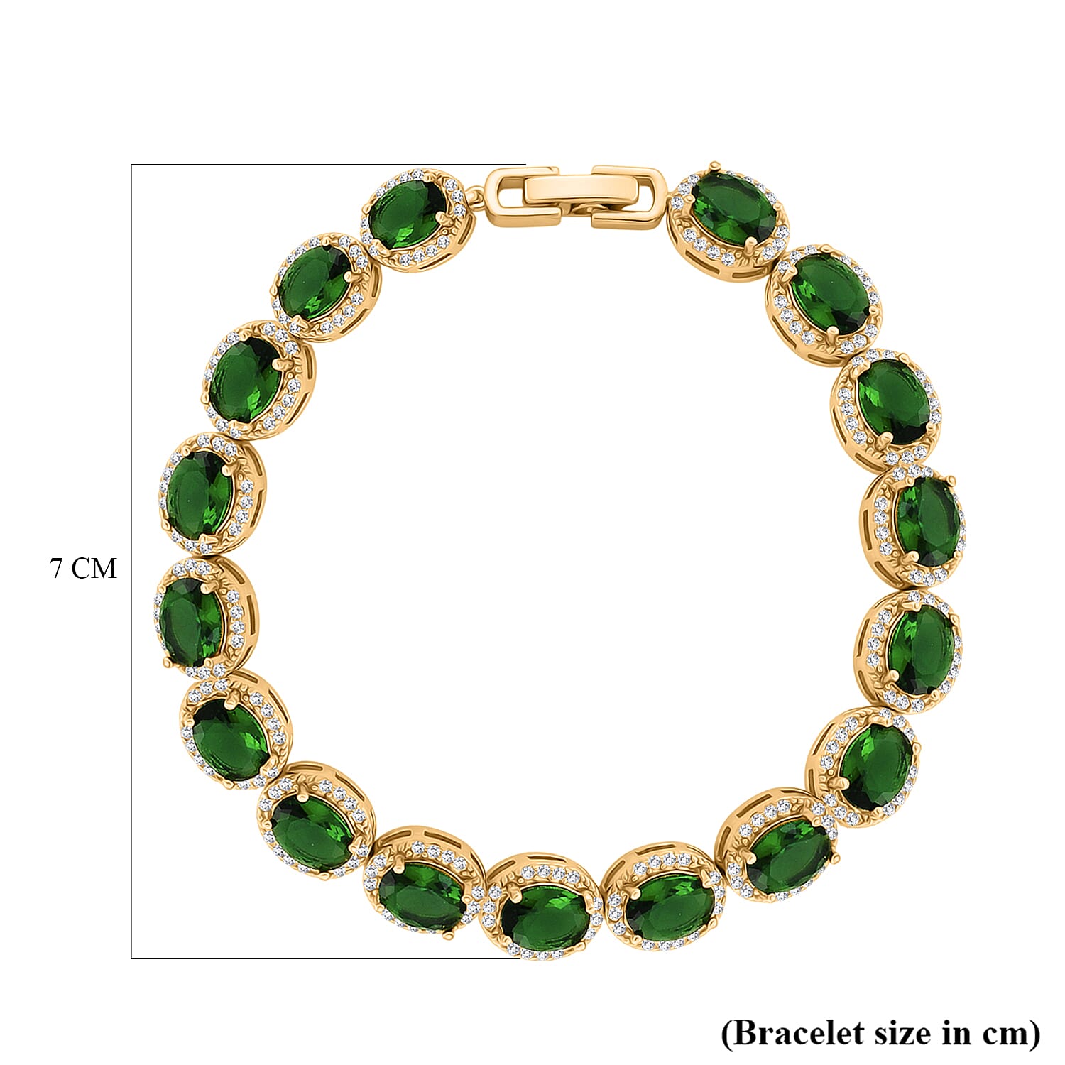 White Cubic Zirconia & Green Crystal Bracelet (Size - 7.5) in Yellow Gold Tone 1.50 Ct.