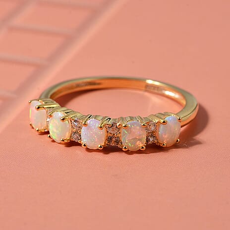 D'Joy Faceted Ethiopian Opal & White Zircon Ring in Yellow Gold Plated Sterling Silver