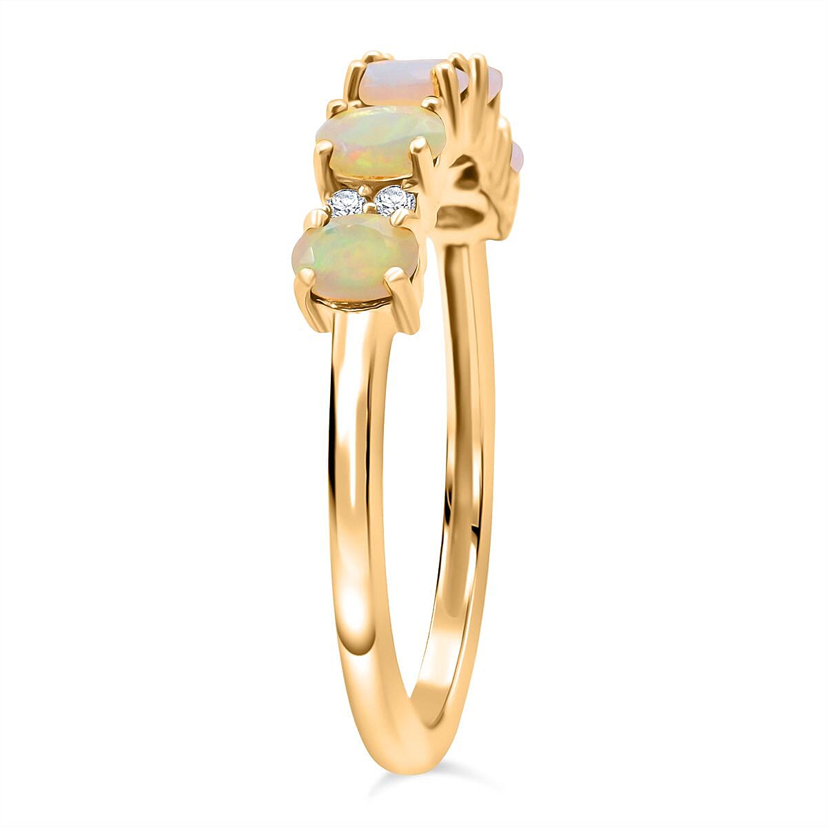 D'Joy Ethiopian Opal & White Zircon Ring in Yellow Gold Plated Sterling Silver