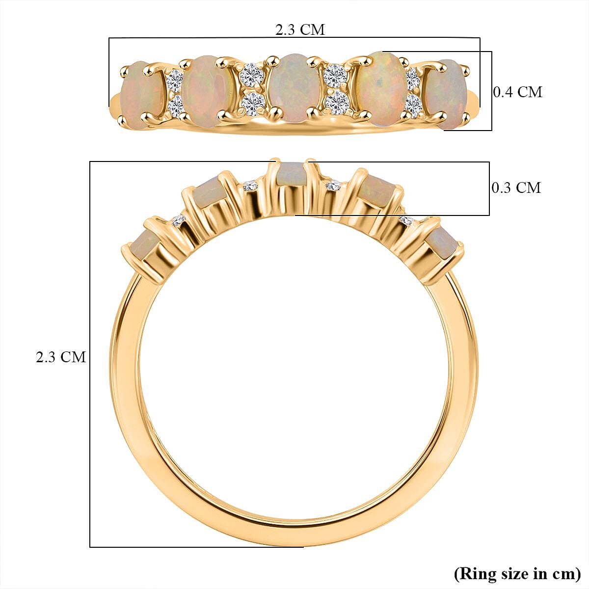 D'Joy Ethiopian Opal & White Zircon Ring in Yellow Gold Plated Sterling Silver