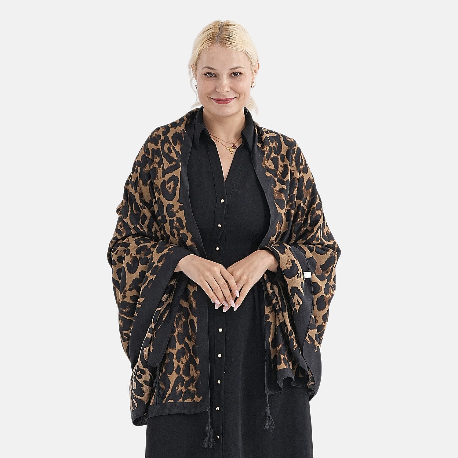 Super Soft Oversize Satin Leopard Embroidery Scarf (180 x 80 cm) - Yellow