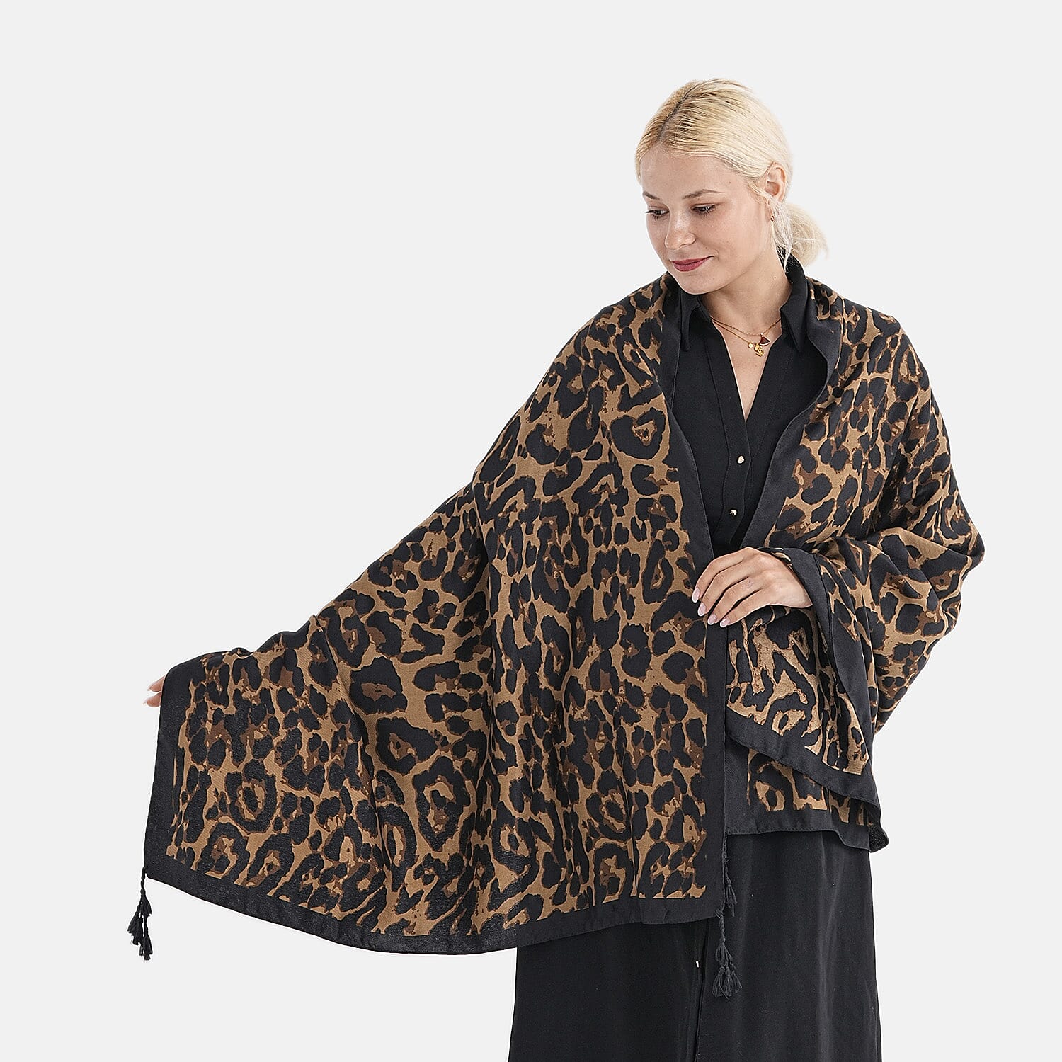 Super Soft Oversize Satin Leopard Embroidery Scarf (180 x 80 cm) - Yellow