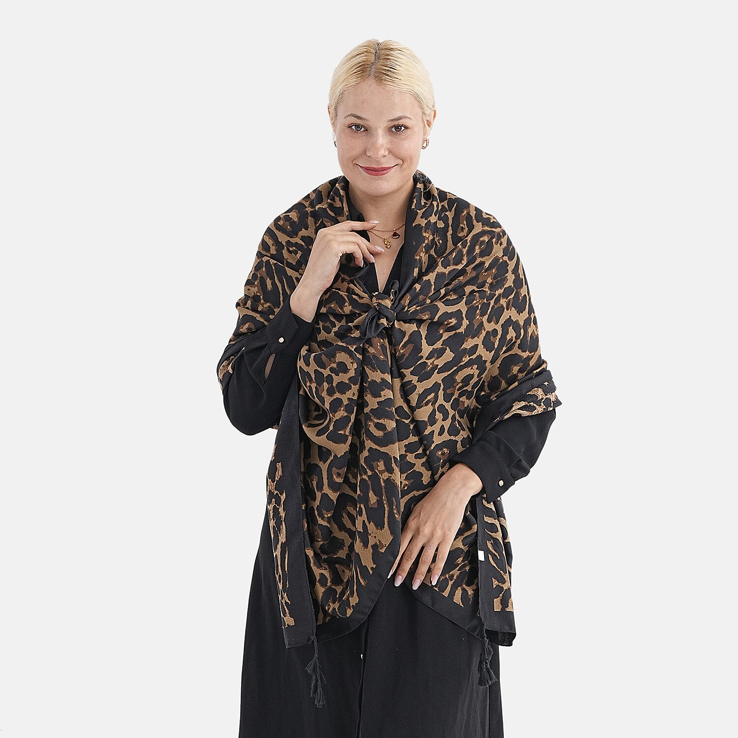 Super Soft Oversize Satin Leopard Embroidery Scarf (180 x 80 cm) - Yellow