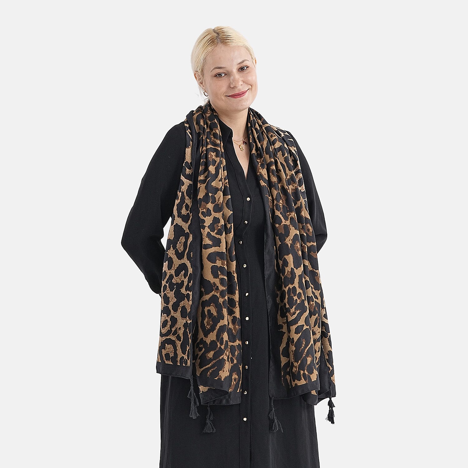 Super Soft Oversize Satin Leopard Embroidery Scarf (180 x 80 cm) - Yellow