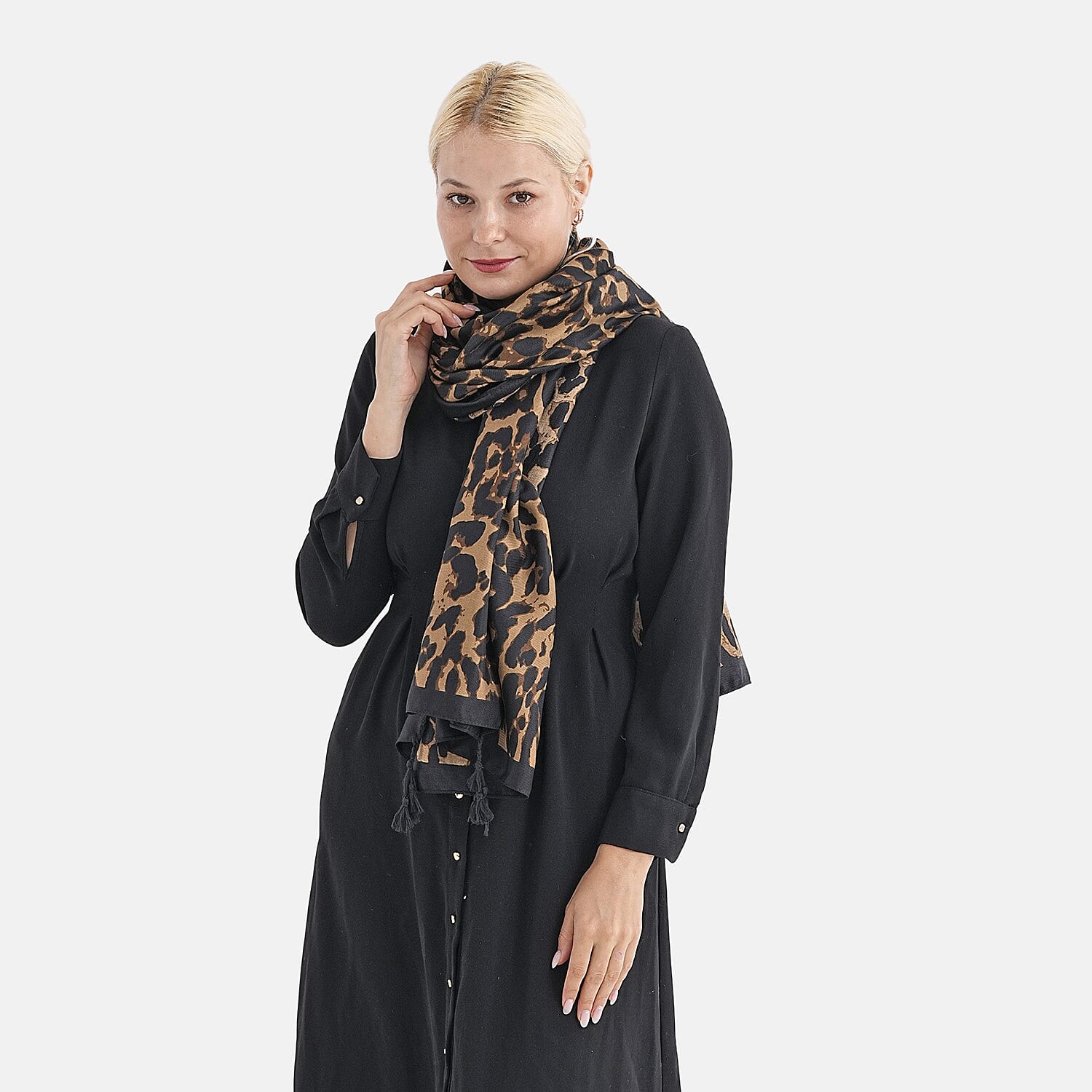 Super Soft Oversize Satin Leopard Embroidery Scarf (180 x 80 cm) - Yellow