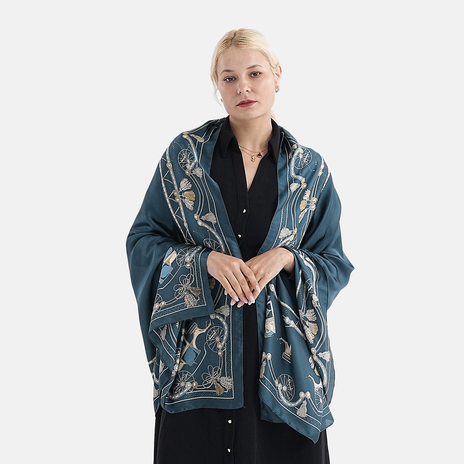 Super Soft Oversize Satin Scarf (180 x 80 cm) - Blue