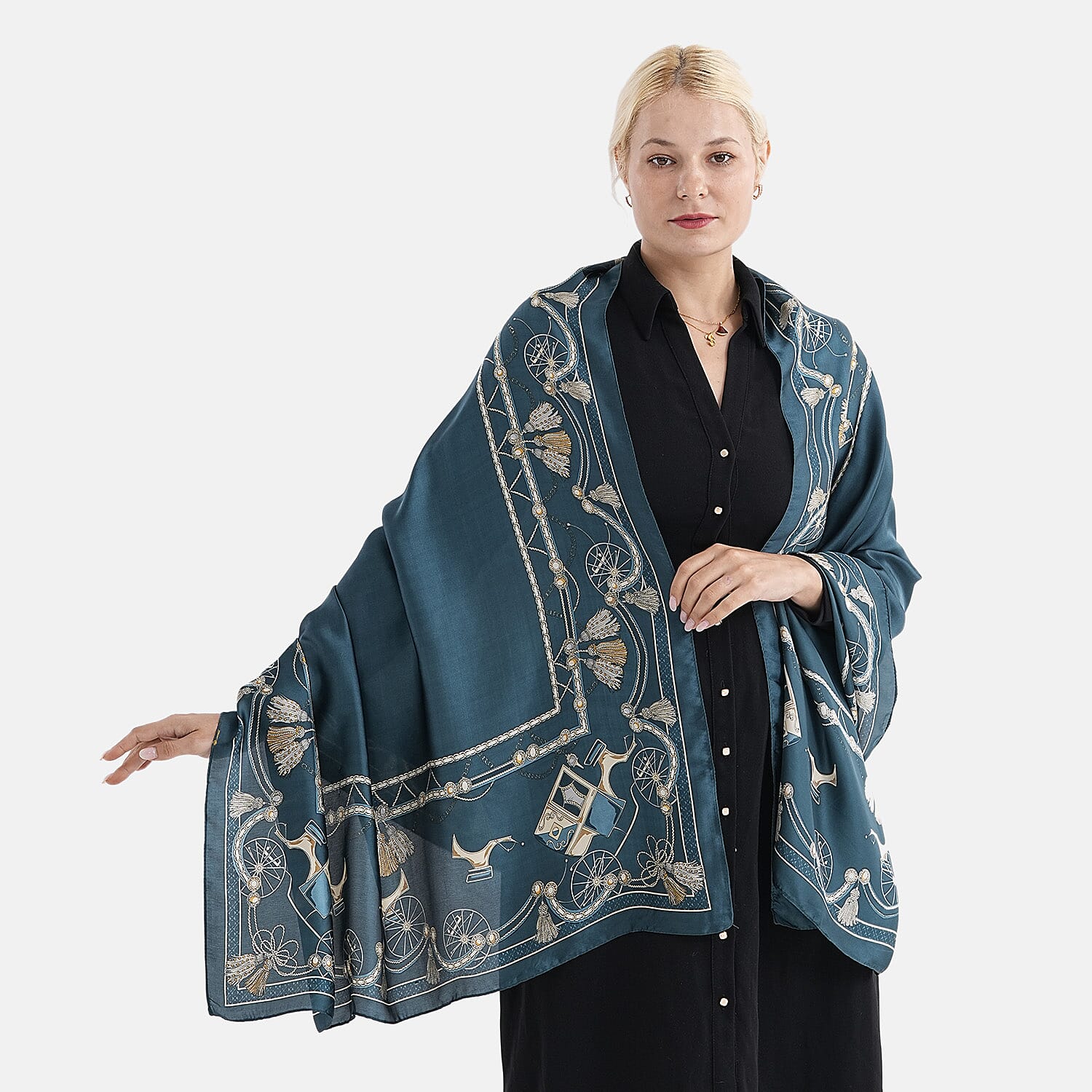 Super Soft Oversize Satin Scarf (180 x 80 cm) - Blue