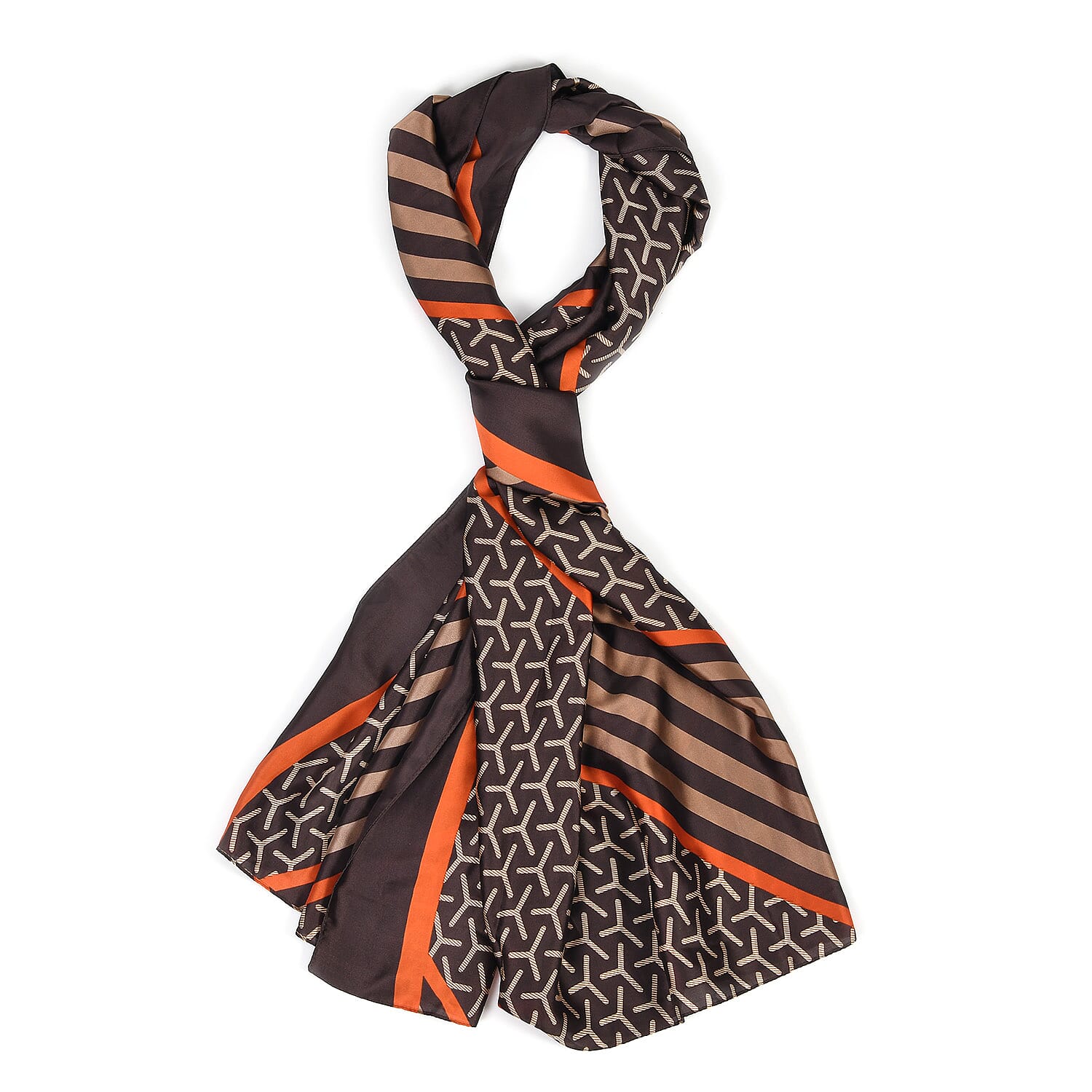 Super Soft Oversize Satin Embroidery Scarf (180 x 80 cm) - Brown