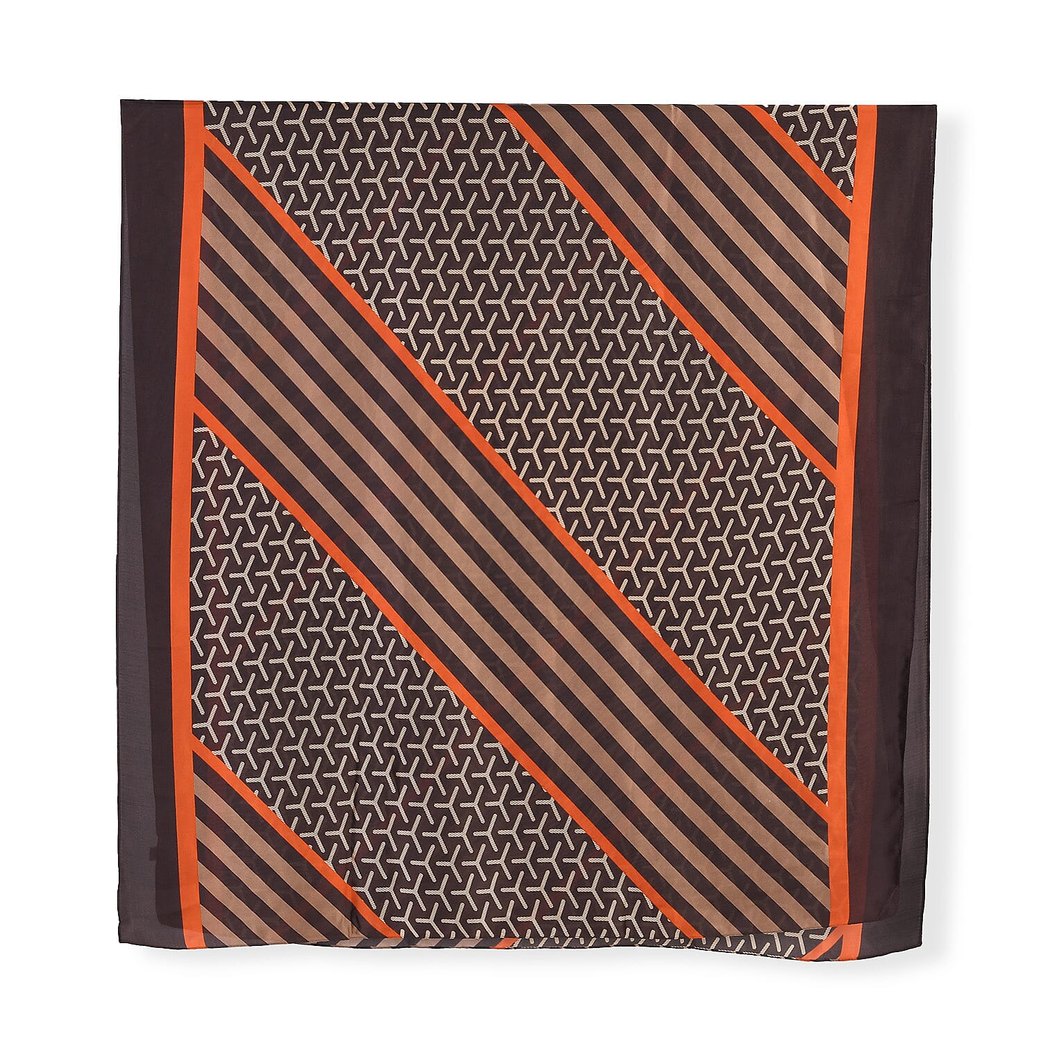 Super Soft Oversize Satin Embroidery Scarf (180 x 80 cm) - Brown