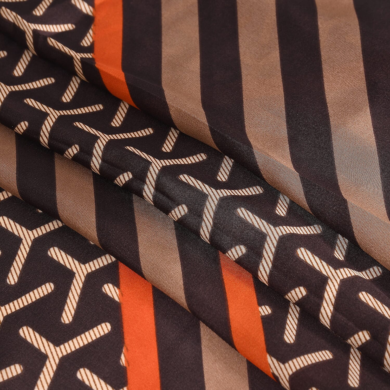 Super Soft Oversize Satin Embroidery Scarf (180 x 80 cm) - Brown