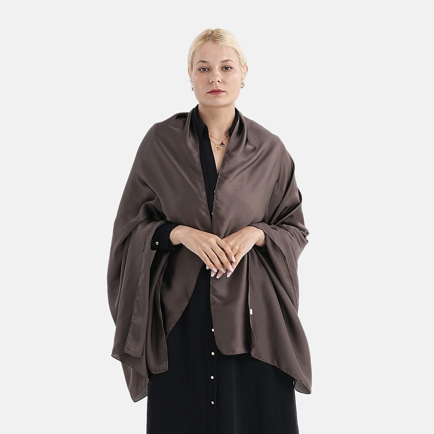 Super Soft Oversize Satin Embroidery Scarf (180 x 80 cm) - Coffee