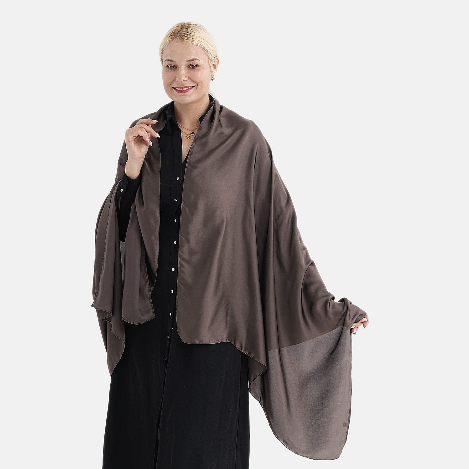 Super Soft Oversize Satin Embroidery Scarf (180 x 80 cm) - Coffee