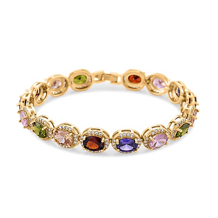 White Cubic Zirconia & Multi Color Cubic Zirconia Bracelet (Size 7.5) in Yellow Gold Plated 9.50 Ct. White Cubic Zirconia & Multi Color Cubic Zirconia Bracelet (Size 7.5) in Yellow Gold Plated 9.50 Ct.