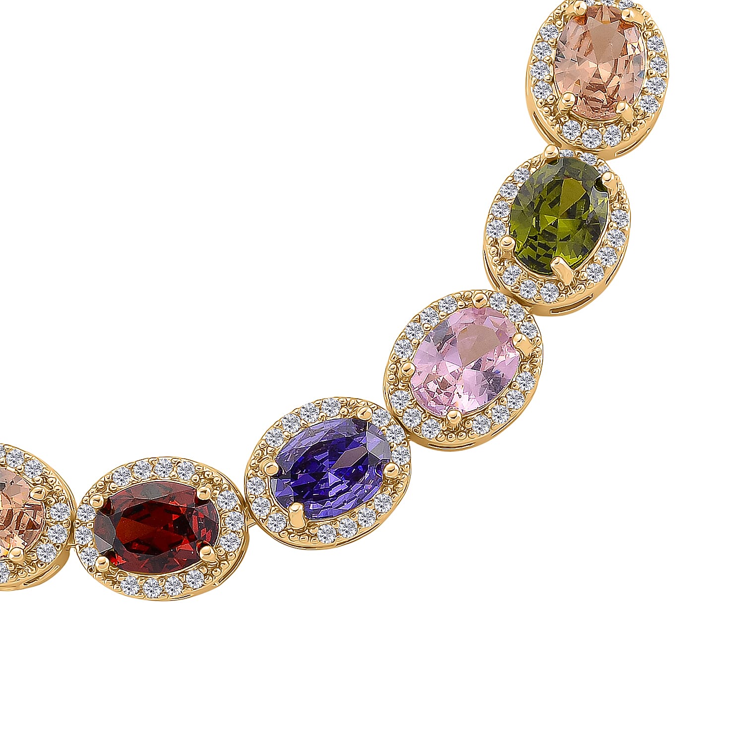 White Cubic Zirconia & Multi Color Cubic Zirconia Bracelet (Size 7.5) in Yellow Gold Plated 9.50 Ct.