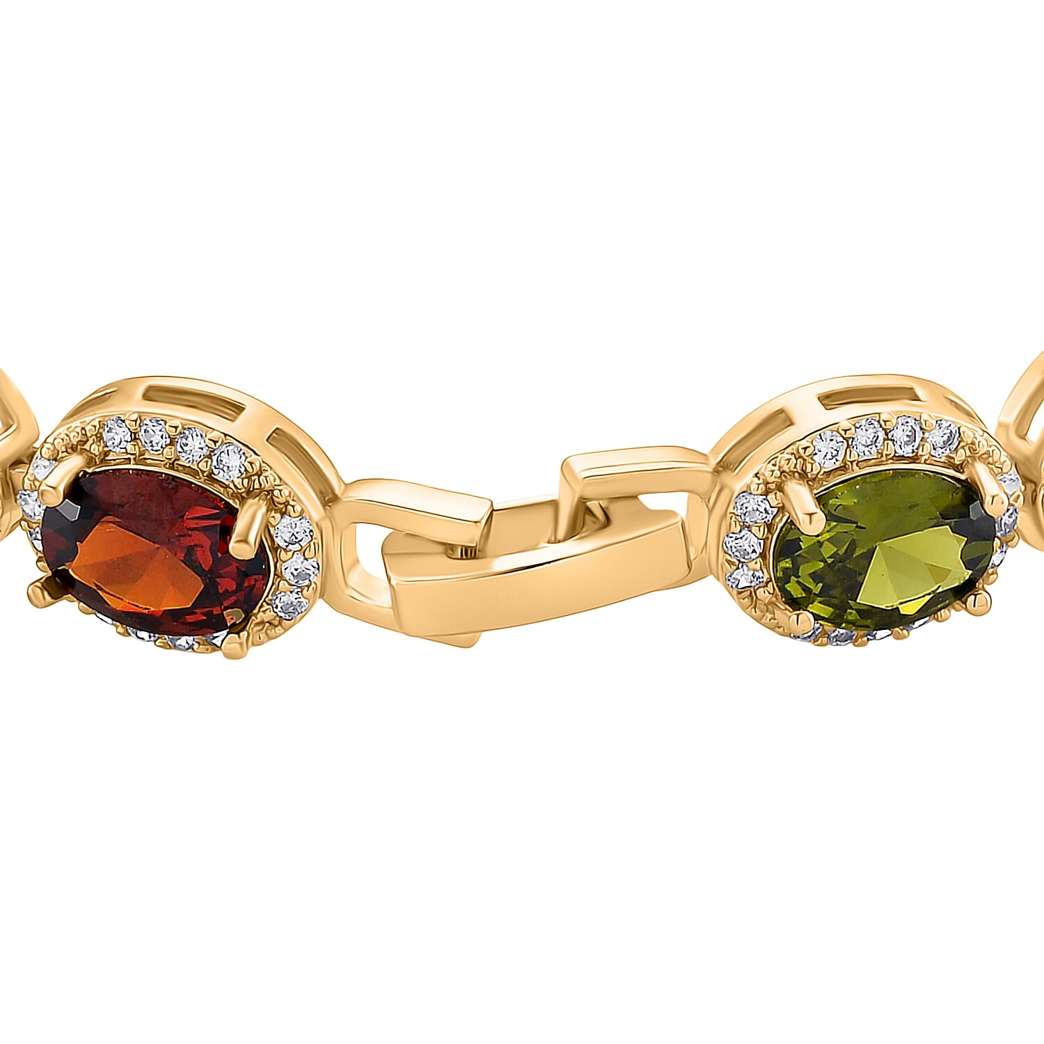 White Cubic Zirconia & Multi Color Cubic Zirconia Bracelet (Size 7.5) in Yellow Gold Plated 9.50 Ct.