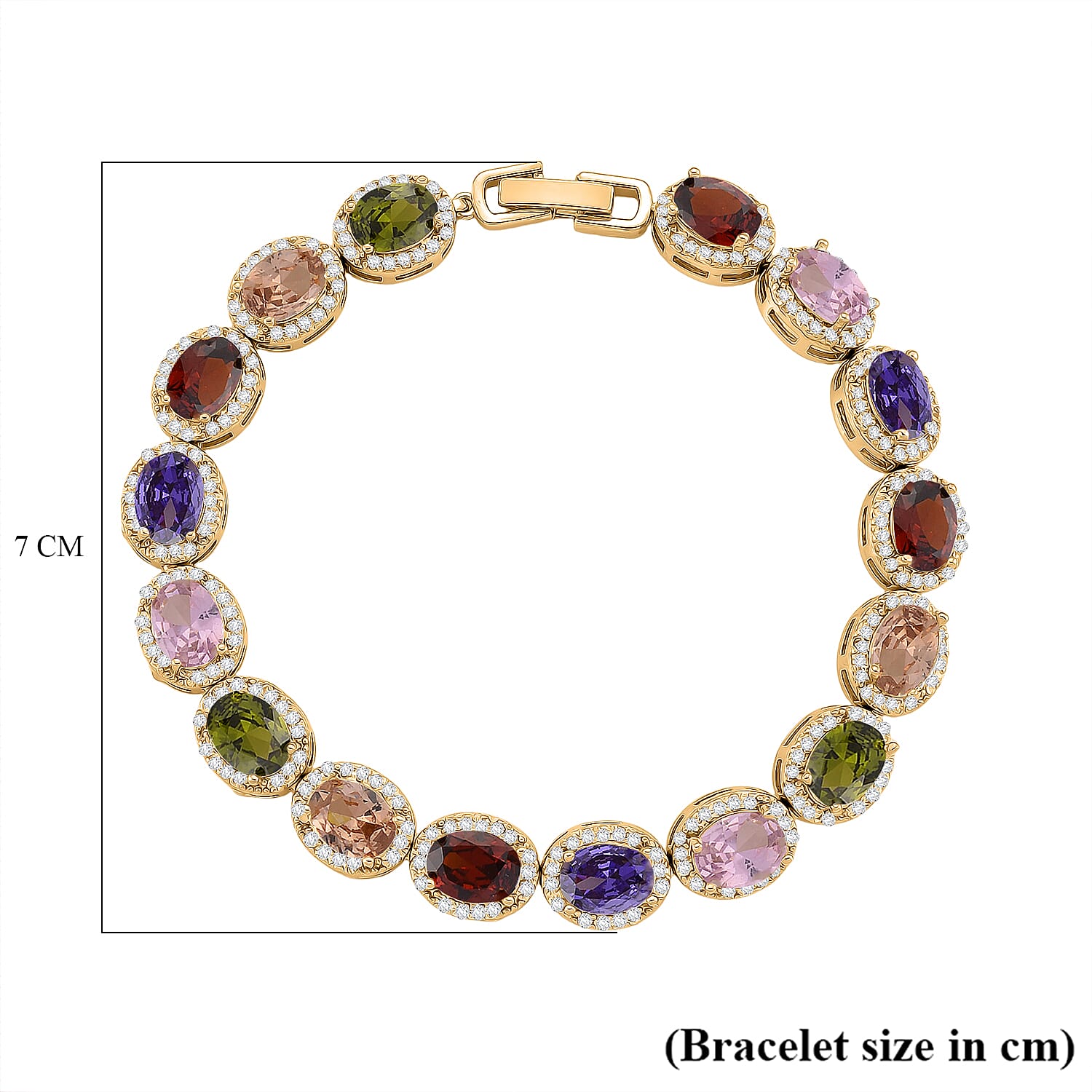 White Cubic Zirconia & Multi Color Cubic Zirconia Bracelet (Size 7.5) in Yellow Gold Plated 9.50 Ct.