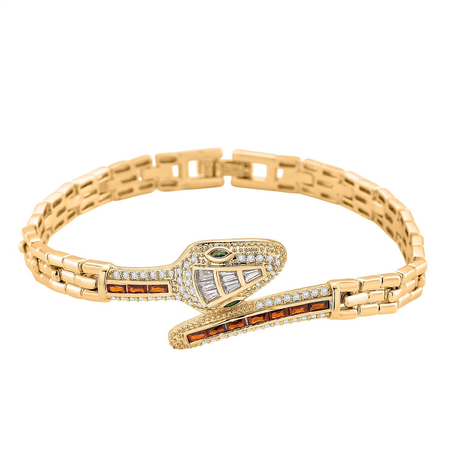 Multi Color Cubic Zirconia Serpentine Bracelet (Size - 7.5) in Yellow Gold Tone 3.50 Ct.