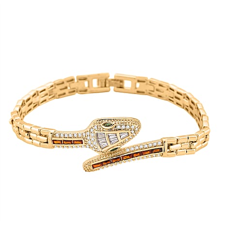 Multi Color Cubic Zirconia Serpentine Bracelet (Size - 7.5) in Yellow Gold Tone 3.50 Ct.