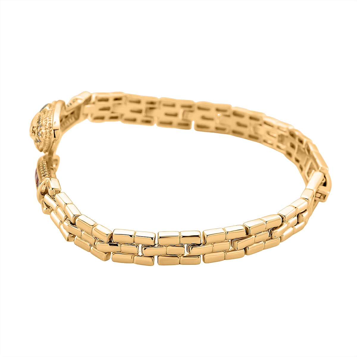 Multi Color Cubic Zirconia Serpentine Bracelet (Size - 7.5) in Yellow Gold Tone 3.50 Ct.