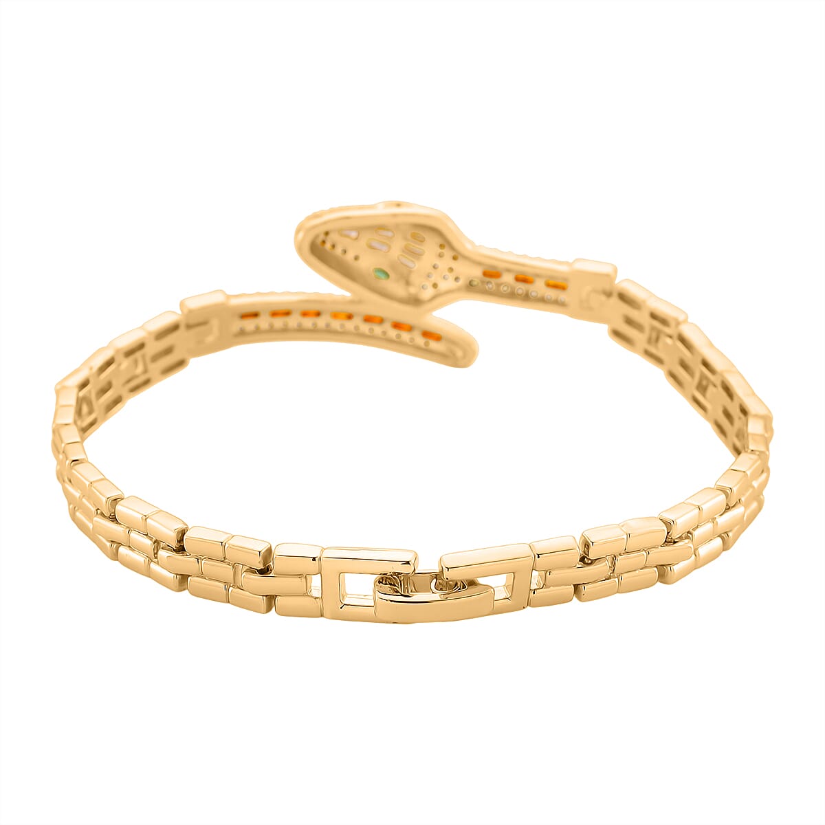 Multi Color Cubic Zirconia Serpentine Bracelet (Size - 7.5) in Yellow Gold Tone 3.50 Ct.