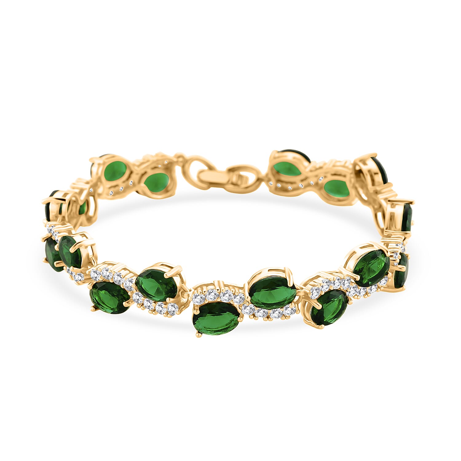 White Cubic Zirconia & Green Crystal Bracelet (Size - 7.5) in Yellow Gold Tone 2.00 Ct.